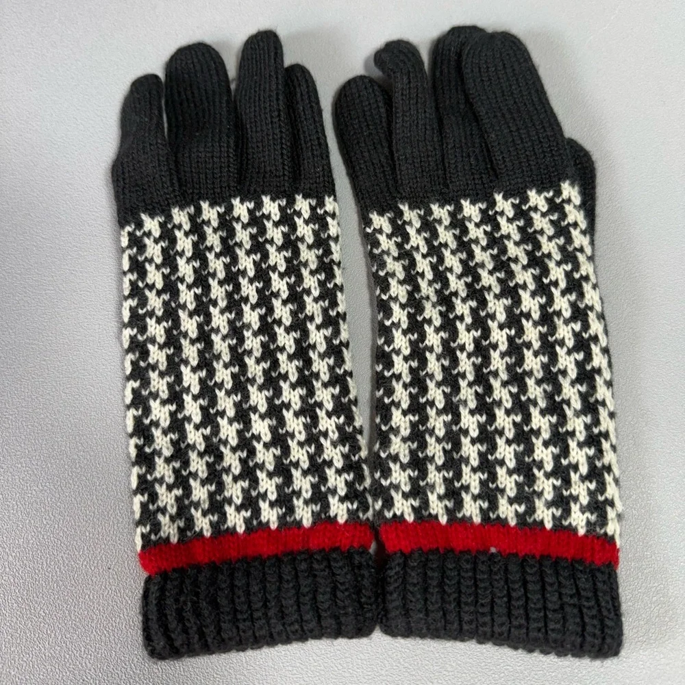 Anne Klein II Vintage Black White and Red Knit Gloves